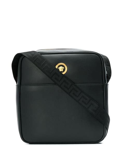 versace black leather messenger bag